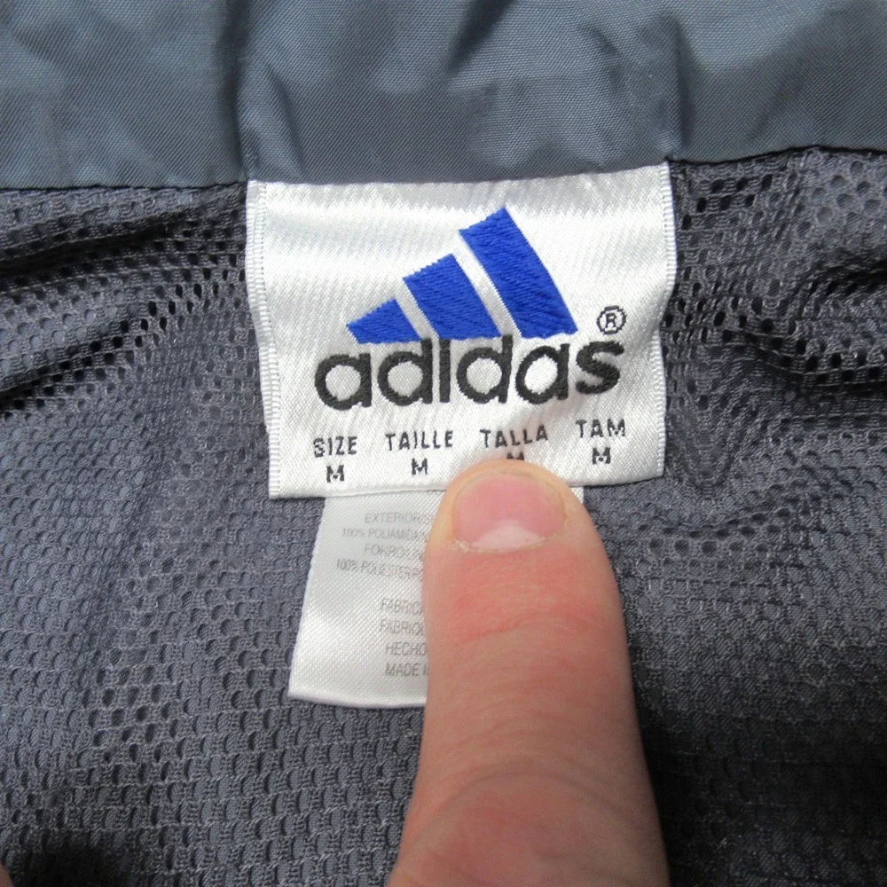 Adidas Jacket Mens Medium Grey Full Zip Light Pack Rain Jog‎ Windbreaker VTG 90s